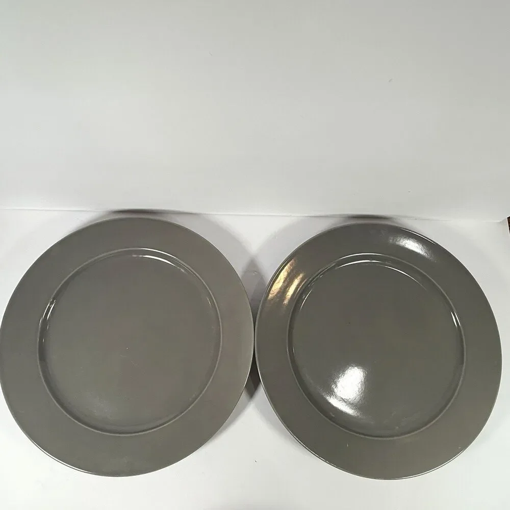 Restoration Hardware Dark Gray Chinese Porcelain 12.5” Dinner Plates Set Of 4